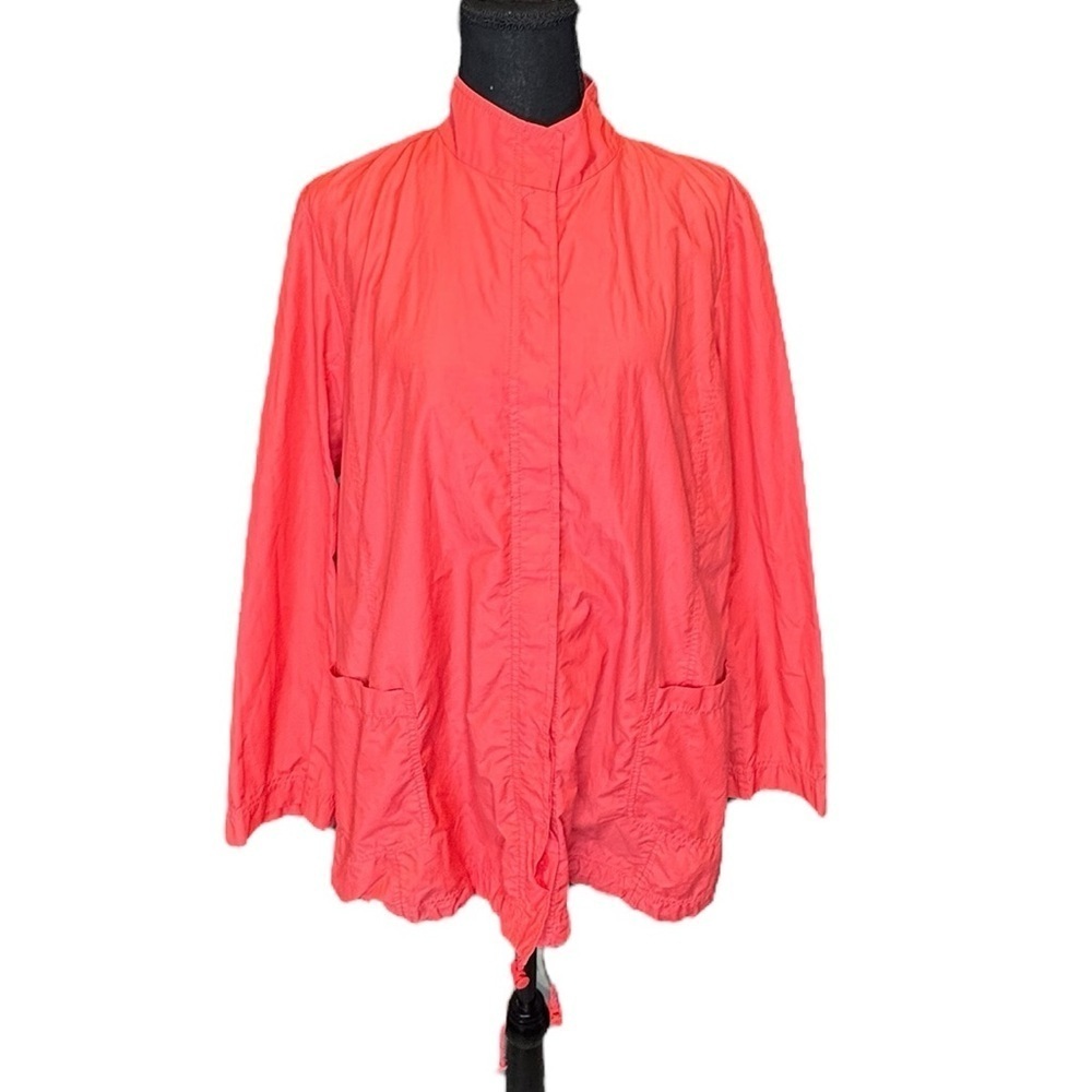 Eileen Fisher Women’s Red Mandarin Coral Collar Lightweight Jacket M Windbreaker